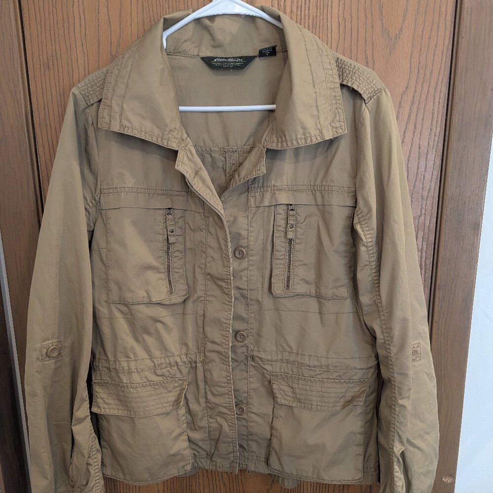 Eddie Bauer Utility Jacket Military Zip/Button Pockets Military-Women's L